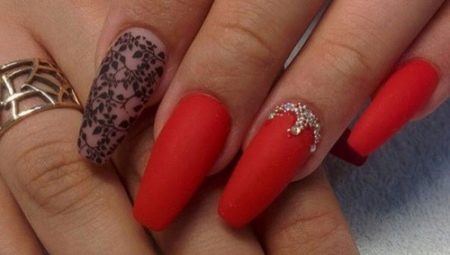 Red manicure design for long nails