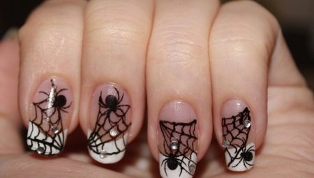 Variants of stylish manicure design with spider