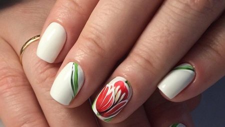 Unusual design manicure with tulips