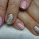 Variants of pink manicure with sparkles