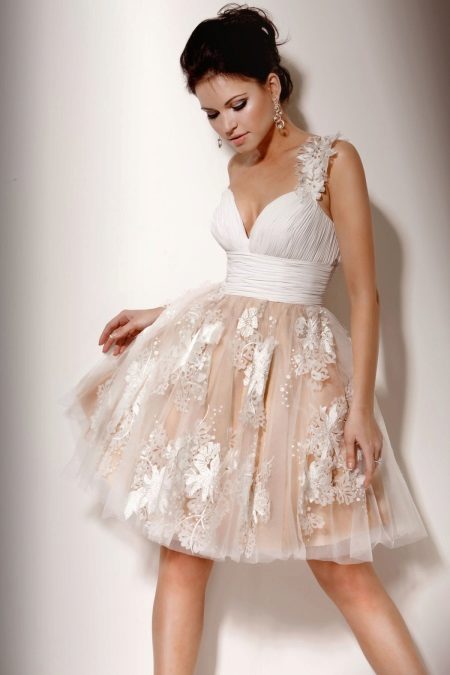 Summer wedding dress with satin bodice and full skirt