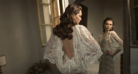 Sexy wedding dress with an open back and closed neckline