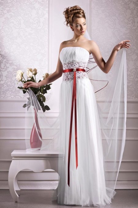 Empire Empire Wedding Dress with Red Belt