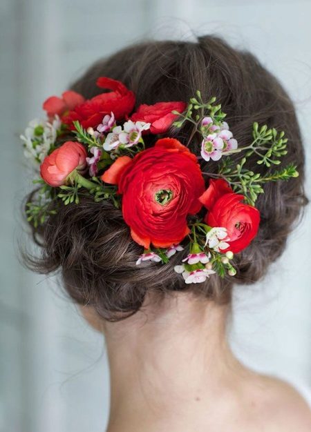 Red flowers in hair