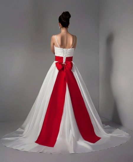 Red Wedding Dress with Belt and Ribbon in Hair