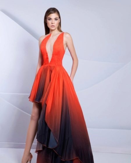 Short evening gown with long back