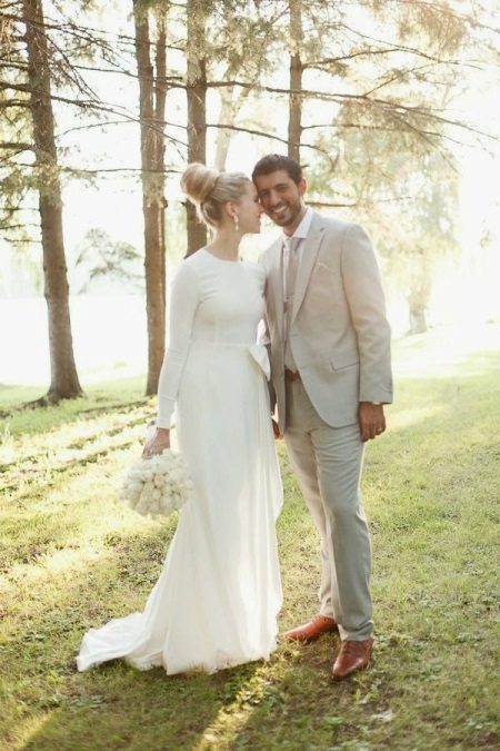 Modest plain wedding dress with closed sleeves
