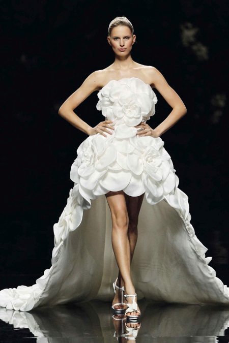 Wedding dress short with flowers and train