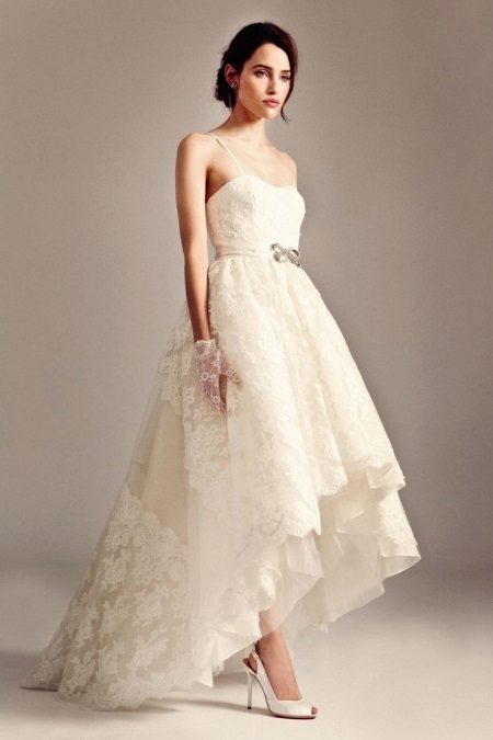 Wedding dress short lace with a train