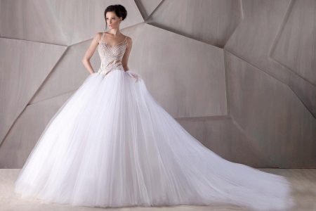 Wedding fluffy dress with a train