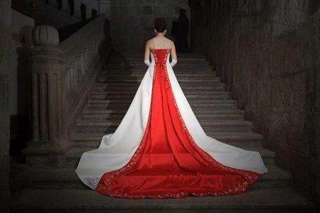 wedding dress with red back