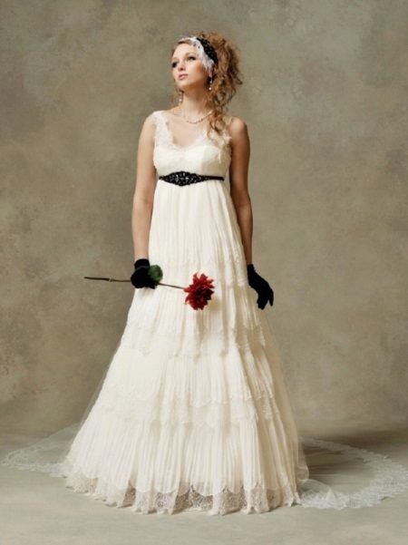 Empire style wedding dress with gloves