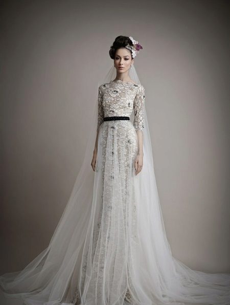 Closed floral wedding dress