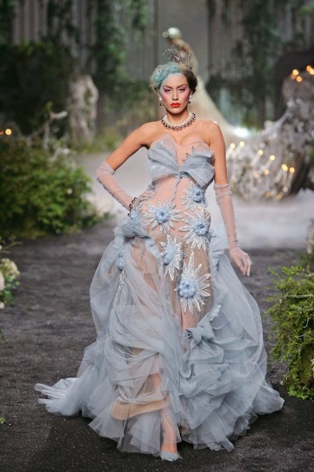 Wedding dress scary with a bow