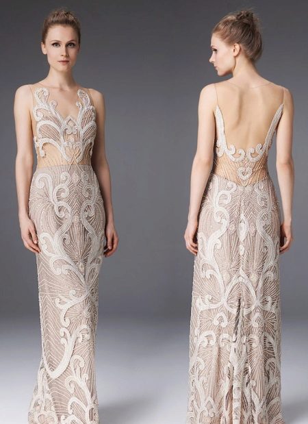 Beige lace evening dress
