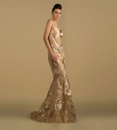 Beige evening dress from designer Saiid Kobeisy