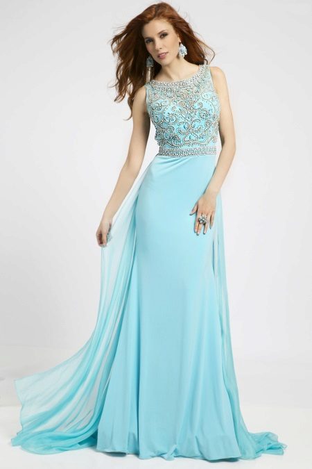 Dress turquoise evening with openwork