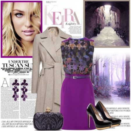 Purple dress with brown / beige