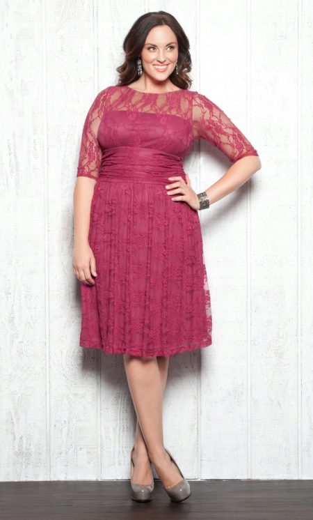 Dress evening summer lace for full burgundy