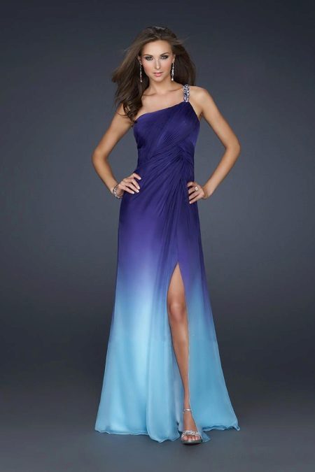 Gradient in an evening dress - purple and blue