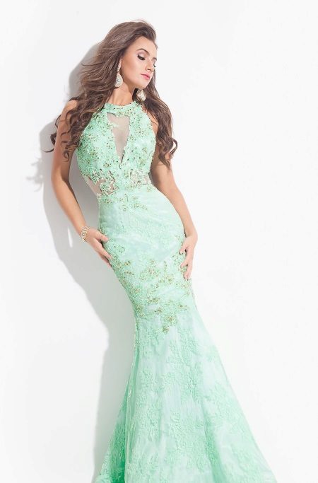 Mint color evening dress