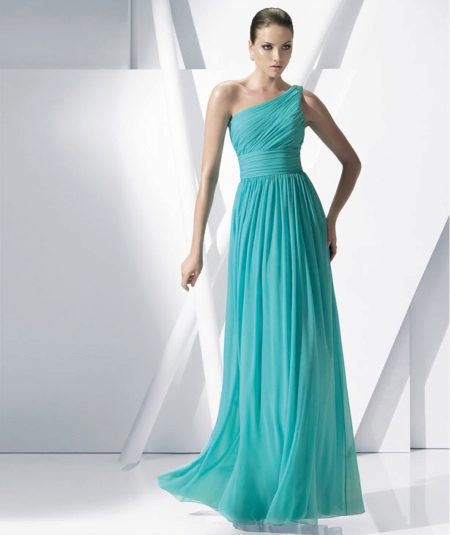 One-shoulder Greek evening dress turquoise