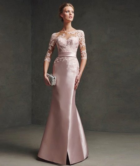 Dress with lace top by Pronovias and satin