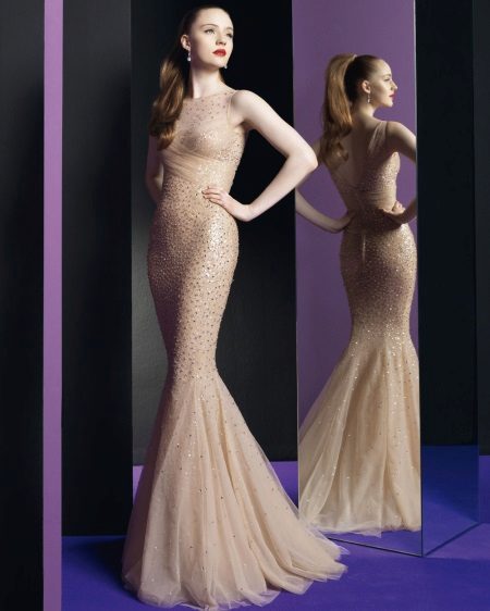 Evening dress mermaid beige closed
