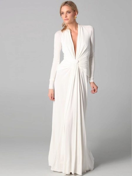 Half-sleeved floor-length evening dress