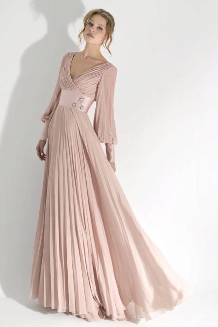 Chiffon evening dress with sleeves