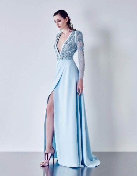 Blue evening dress with sleeves