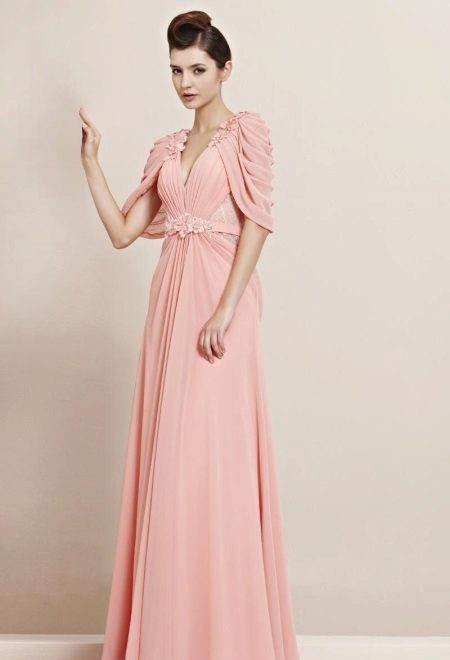 Floor length evening dress with drapes