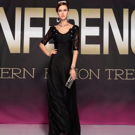 Black long evening dress with sleeves