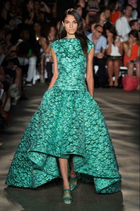 Evening summer green dress with a pattern
