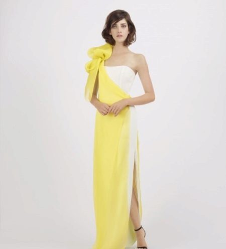 Yellow and white evening dress