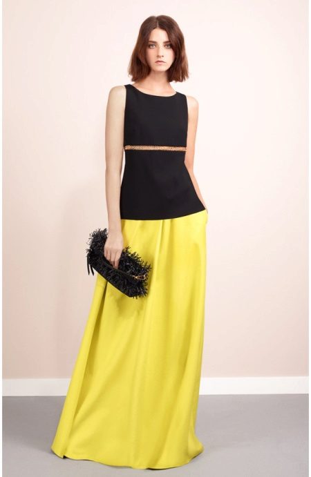 Evening suit with a yellow skirt