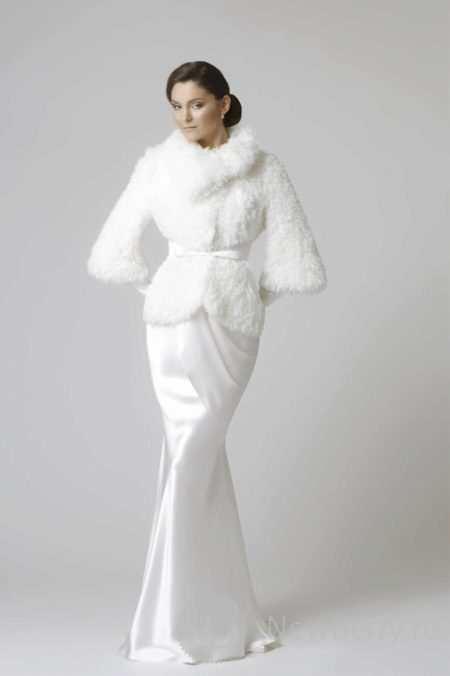 Satin wedding dress with fur cape