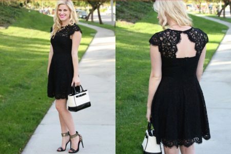 Short lace black evening dress