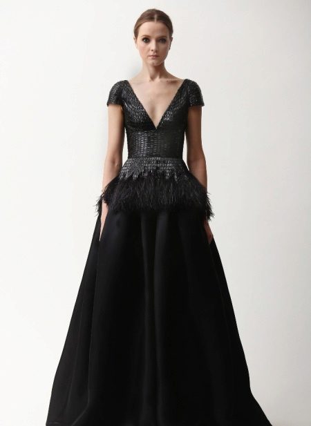 Black evening dress with plunging neckline