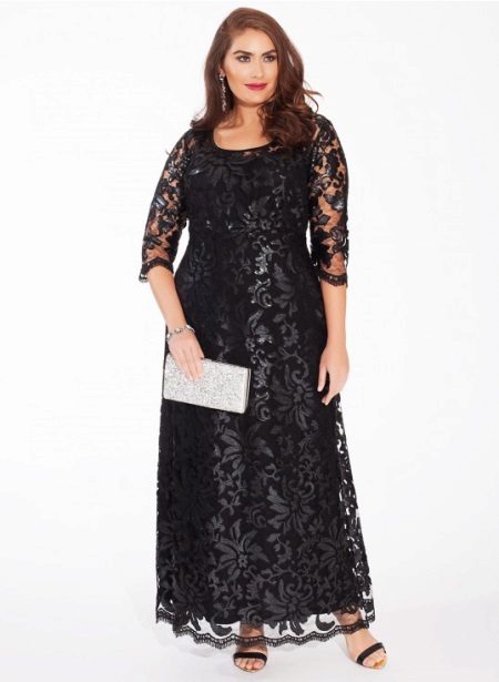 Black evening dress with lace for full
