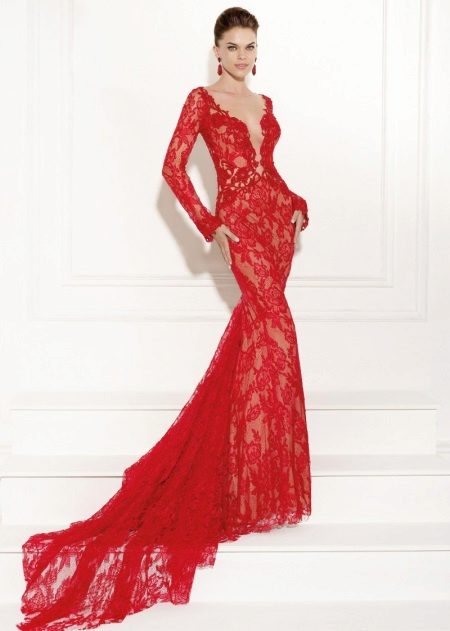 Red lace dress from Tariq Ediz evening