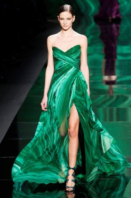 Green dress with a slit evening
