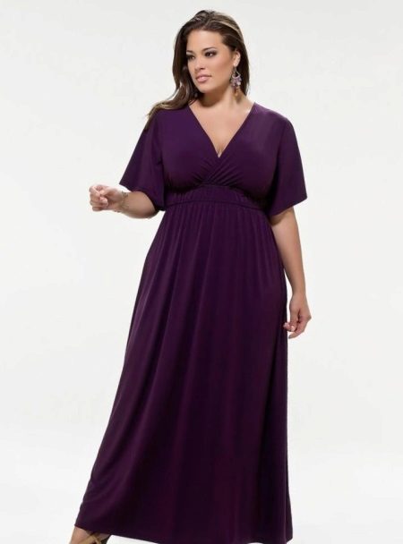 Purple evening dress in Empire style with sleeves