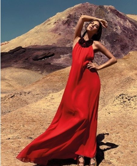 Evening summer dress in red floor