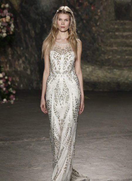 Wedding dress embroidered with sequins by Jeni Packham