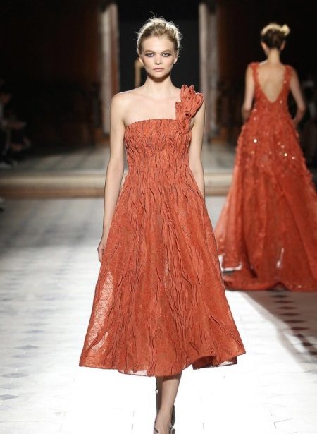 Midi one-shoulder evening dress