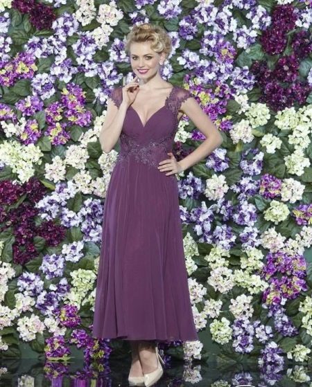 Evening dress with wide lace belt for size 50