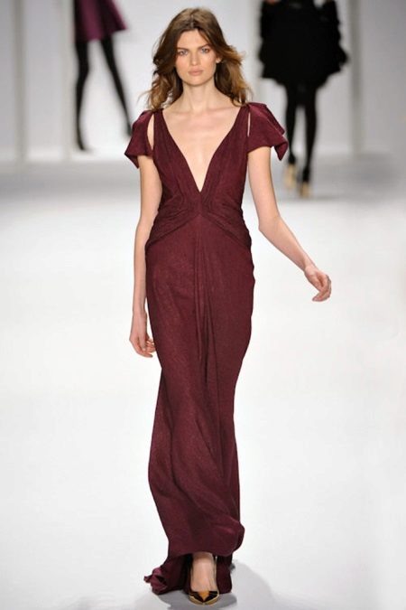 Silk evening dress claret