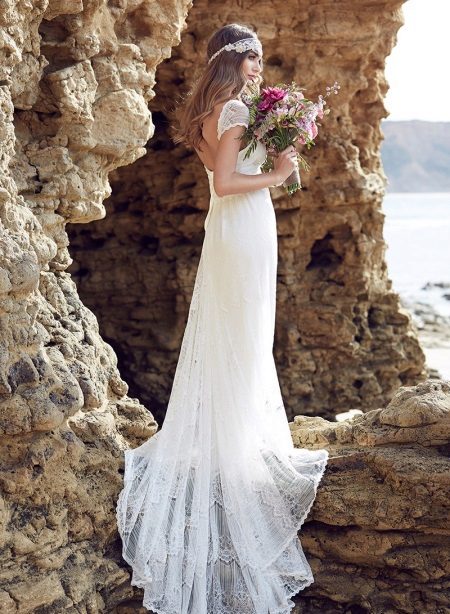 Wedding dress white in the style of boho