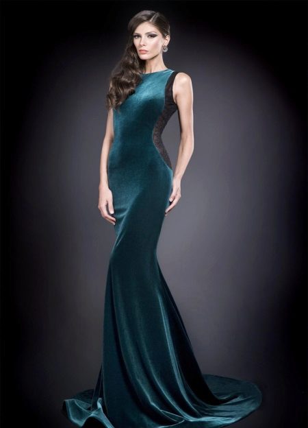 Velvet dress with inlay in openwork